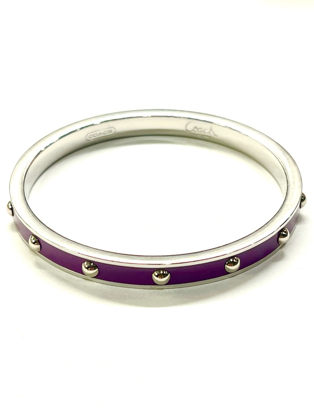 Coach Silvertone Purple Enamel Studded Bangle Bracelet EUC